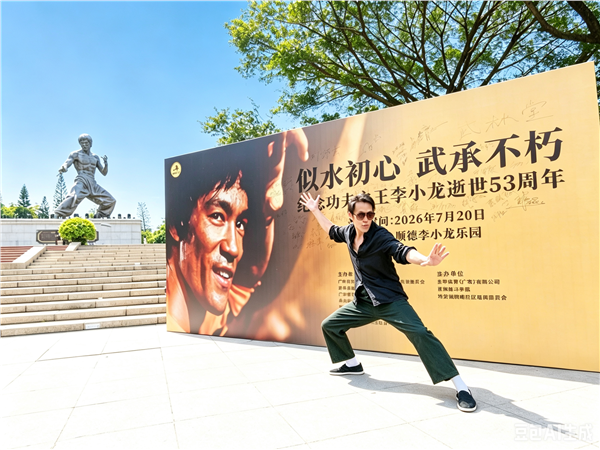 _IBK_微信图片_2026-07-22_221825_177.png 广东顺德李小龙乐园举办纪念李小龙逝世53周年主题活动,香港资深动作演员刘永出席活动,中国国际新闻杂志社影视传播院副院长梅志勇宣告启动影视大片